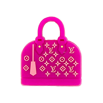 20pcs Silicone Focal Beads Pink Handbag Design with Pattern Detail 3
