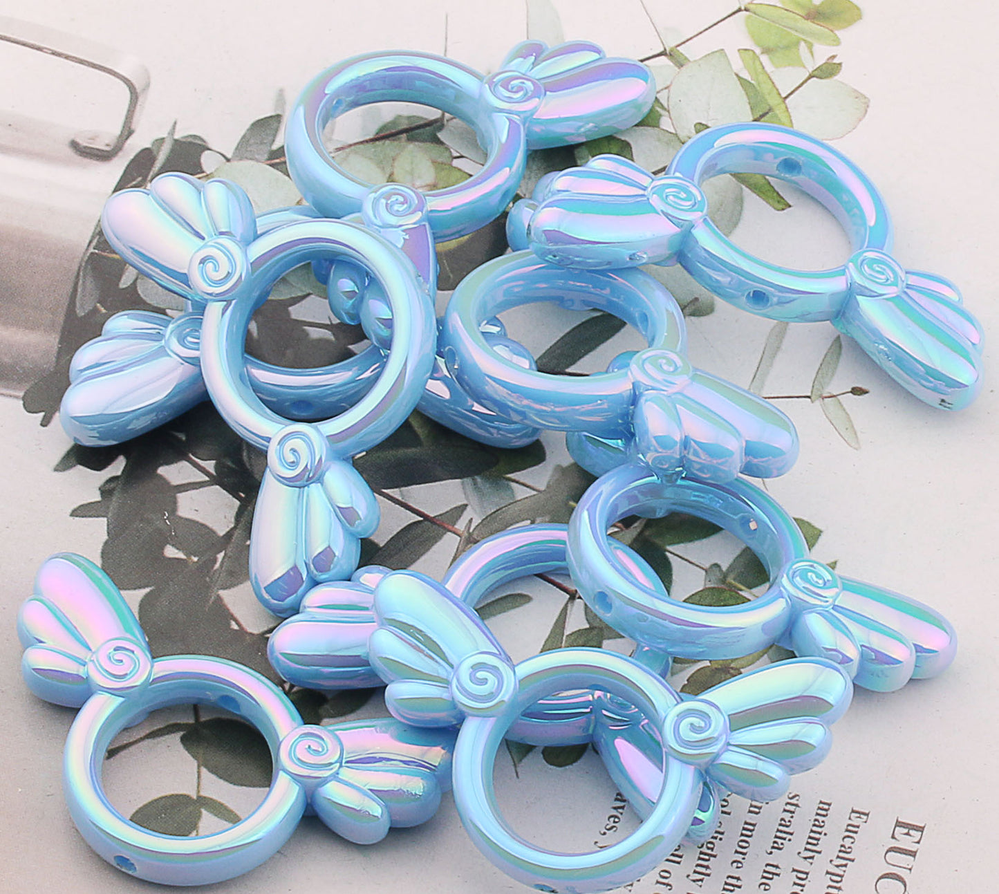 2Pcs 25x46mm Sakura Angel Wings Acrylic Beads UV Finish Color Plated 9