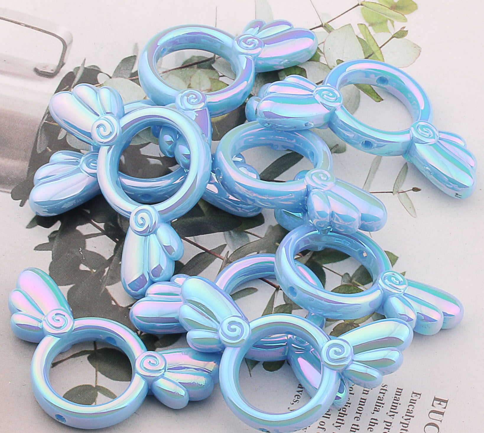2Pcs 25x46mm Sakura Angel Wings Acrylic Beads UV Finish Color Plated 9
