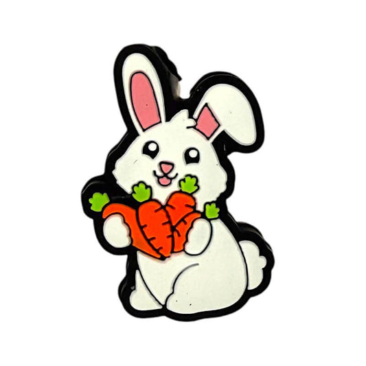 Silicone Focal Beads Easter White Rabbit Holding Carrots