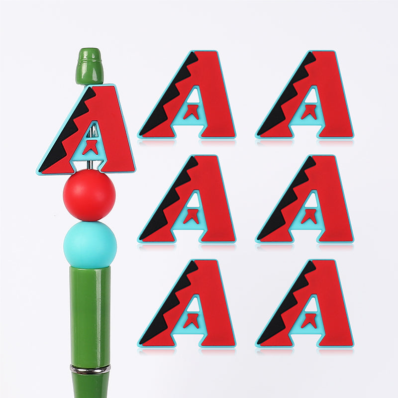 20Pcs Silicone Focal Beads Sports Team Letter A Red Black Design 2