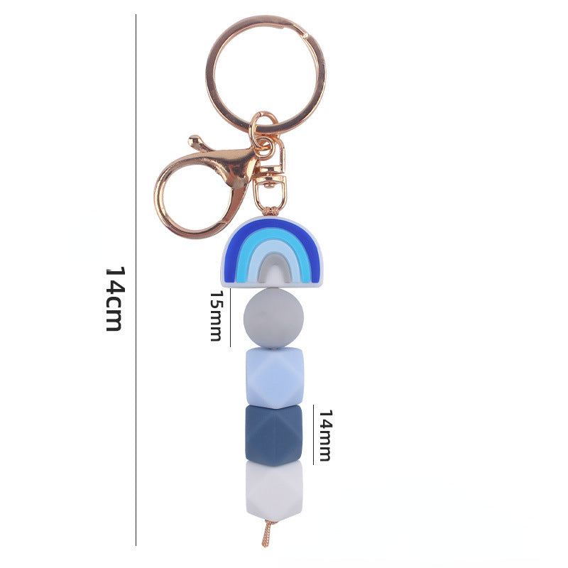Rainbow Silicone Bead Keychain Geometric Charm 14cm 5
