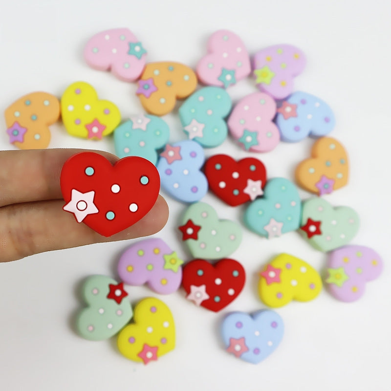 Silicone Focal Beads Pentagram Heart Shaped with Star Detail 4