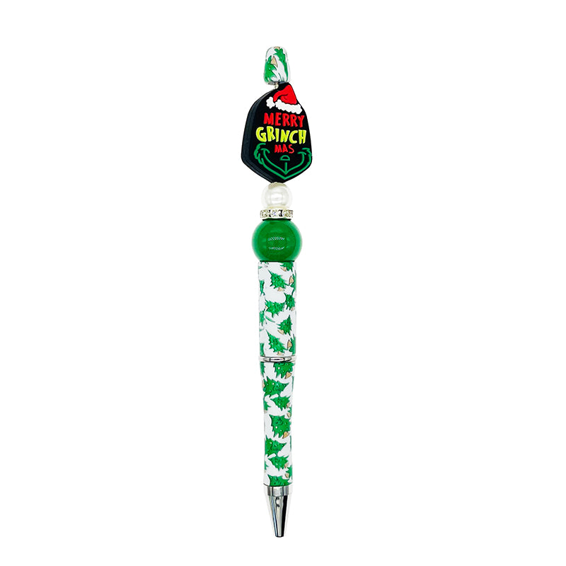 20pcs Silicone Focal Beads Green Furry Character Scowling Face with Santa Hat 3