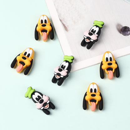 20Pcs Silicone 3D Focal Beads Black Dog Character Wearing Green Hat and Yellow Dog Character Tongue Out 4