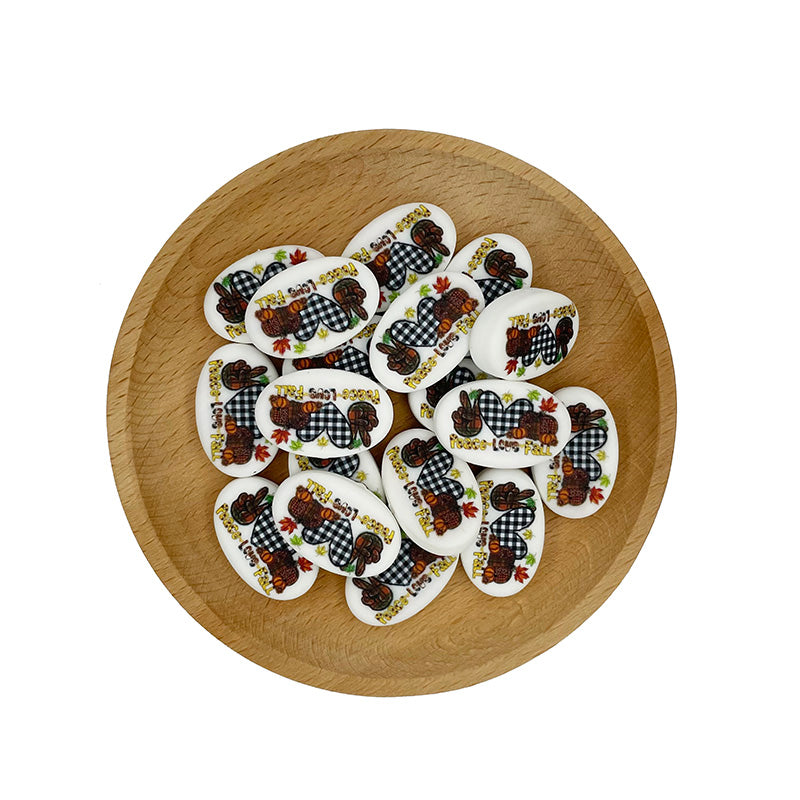 20pcs Silicone Focal Beads Peace Love Fall Printed Text Design 2