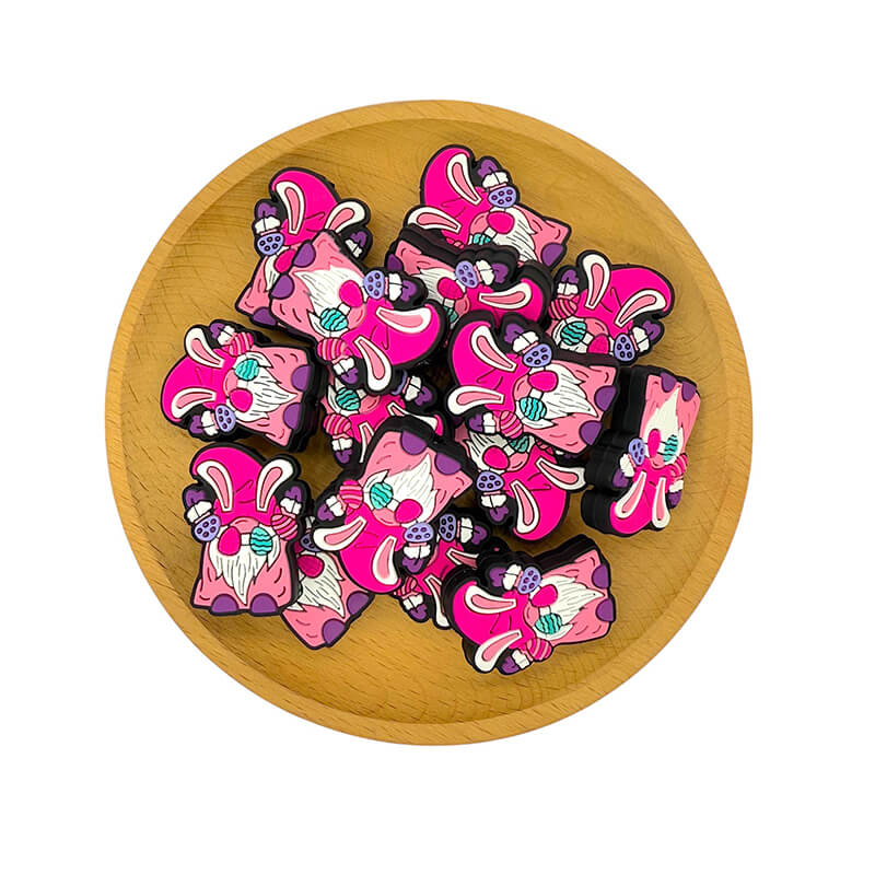Silicone Focal Beads Easter Pink Dwarf Wearing Bunny Ears 2