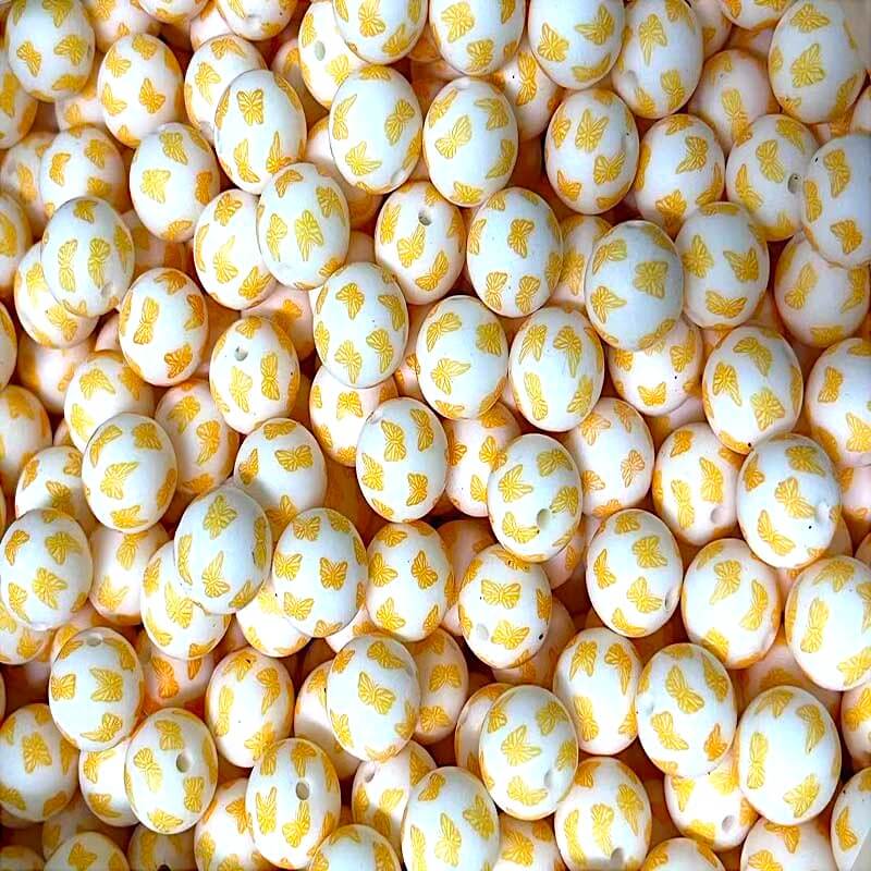 50pcs 15mm Butterfly Printed Silicone Beads Yellow Design
