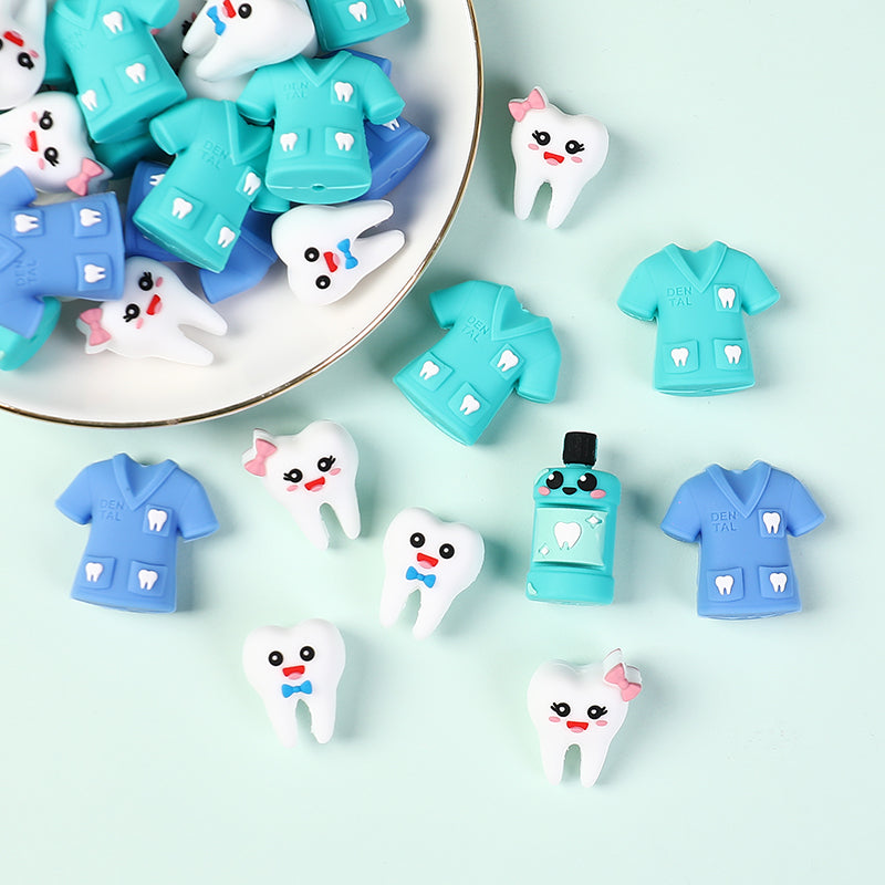 20Pcs Silicone 3D Focal Beads Dentist Mouthwash Teeth and Uniforms