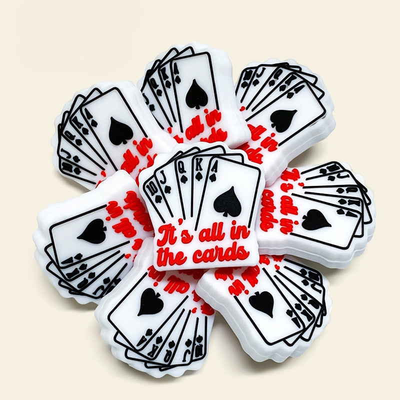 20Pcs Silicone Focal Beads Poker Cards It's All In The Cards Text