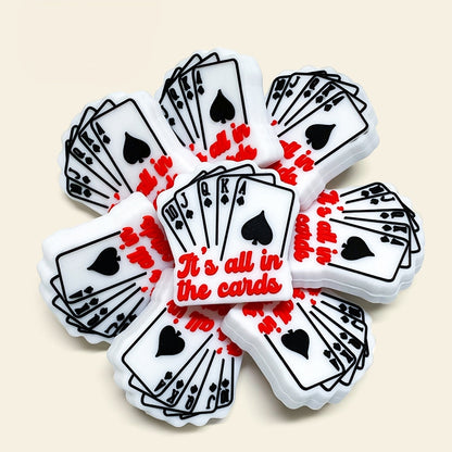 20Pcs Silicone Focal Beads Poker Cards It's All In The Cards Text