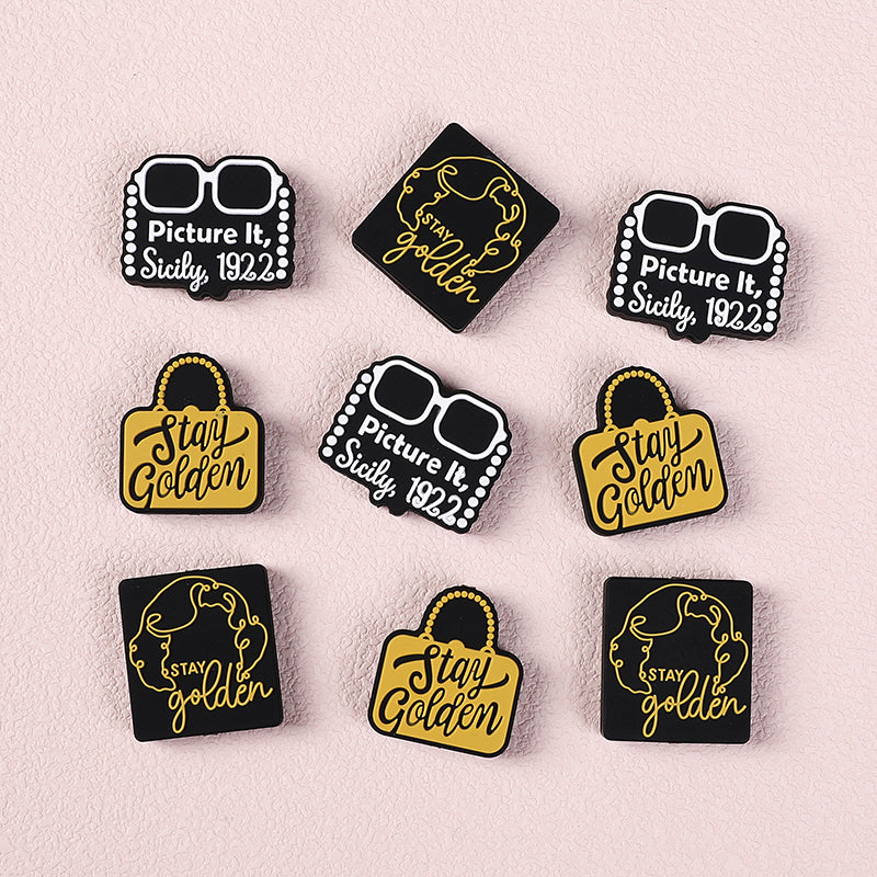 Silicone Focal Beads The Golden Girl Gold Bag and Text Detail 6