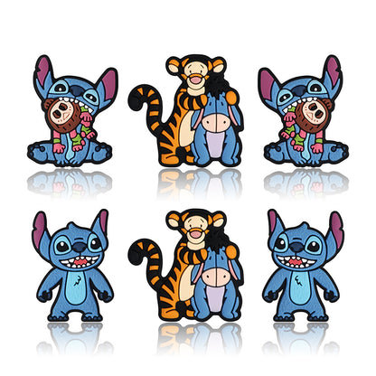 20Pcs Silicone Focal Beads Blue Alien Character Large Ears Sitting Pose and Blue Donkey with Tiger Companion 2