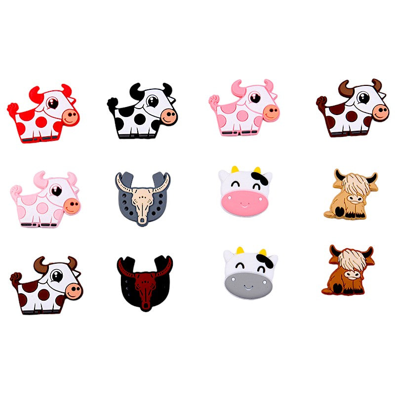 20pcs Silicone Focal Beads Highland Cow Cartoon Design 2