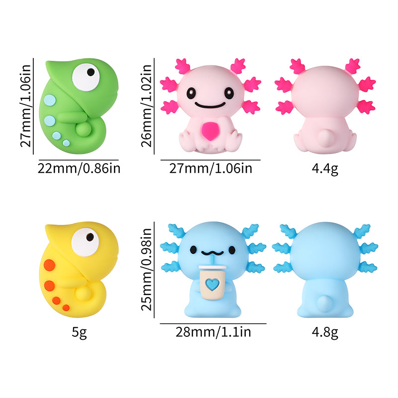 20Pcs Silicone 3D Focal Beads Reptile Salamander Chameleon Side Profile 9