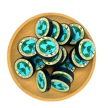 Silicone Focal Beads Globe Earth with Text Design 2