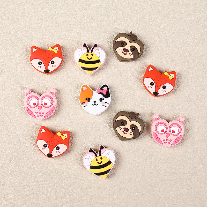 Silicone Focal Beads Valentine Day Heart Animal Variety 7