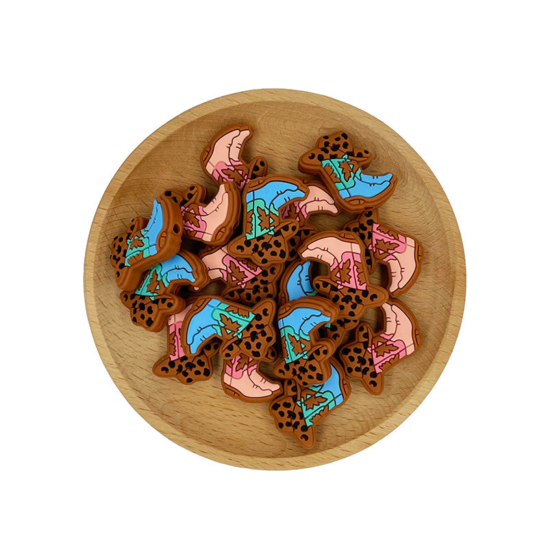 20pcs Silicone Focal Beads Western Boots Leopard Print Top 4