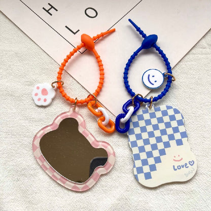 Acrylic Cartoon Bear Mirror Keychain Cute Charm Accessory 3
