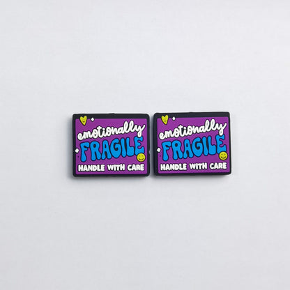 20Pcs Silicone Focal Beads Emotionally Fragile Purple Printed Text