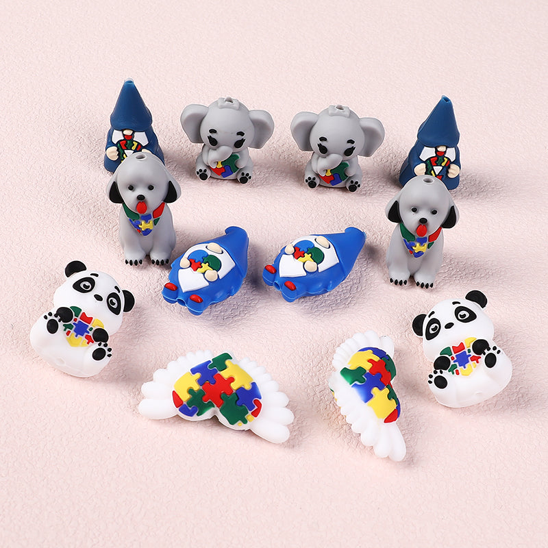 Silicone 3D Focal Beads Autism Pet Love Heart with Puzzle Design 4
