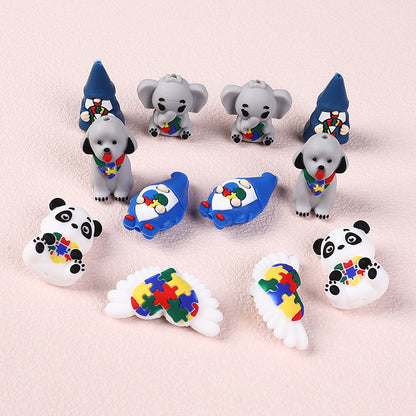 Silicone 3D Focal Beads Autism Pet Love Heart with Puzzle Design 4