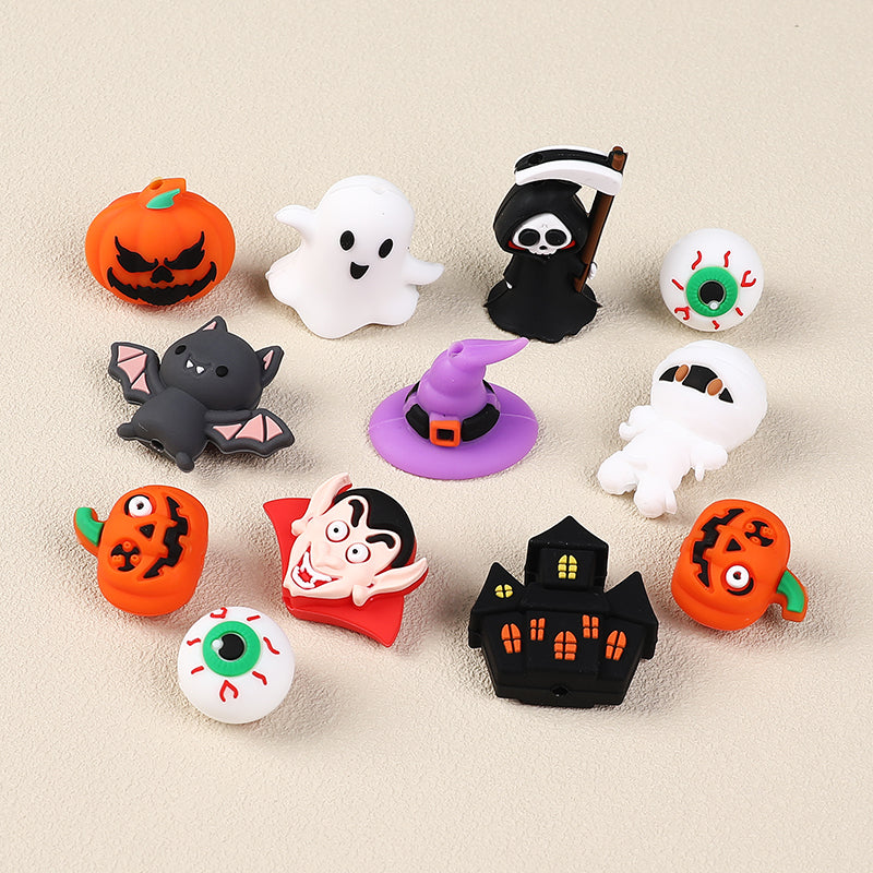 20Pcs Silicone 3D Focal Beads Halloween Themes Haunted House and Pumpkin Design 3