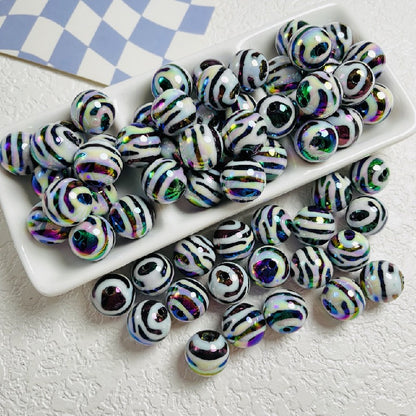 10pcs 16mm Zebra Stripe Round Acrylic Beads UV Finish 7