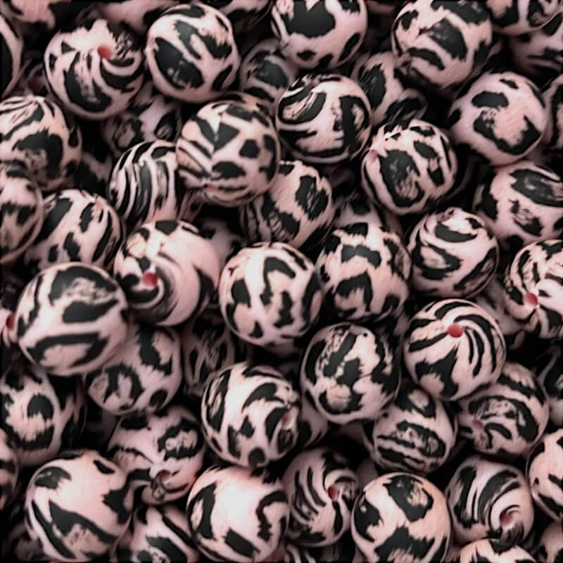 50pcs 15mm Leopard Silicone Beads Printed Design 6