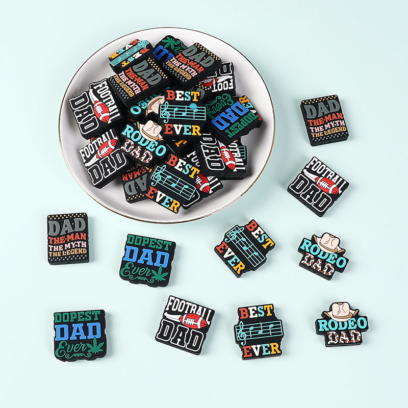 Silicone Focal Beads Dad Theme Text and Icon Design 2