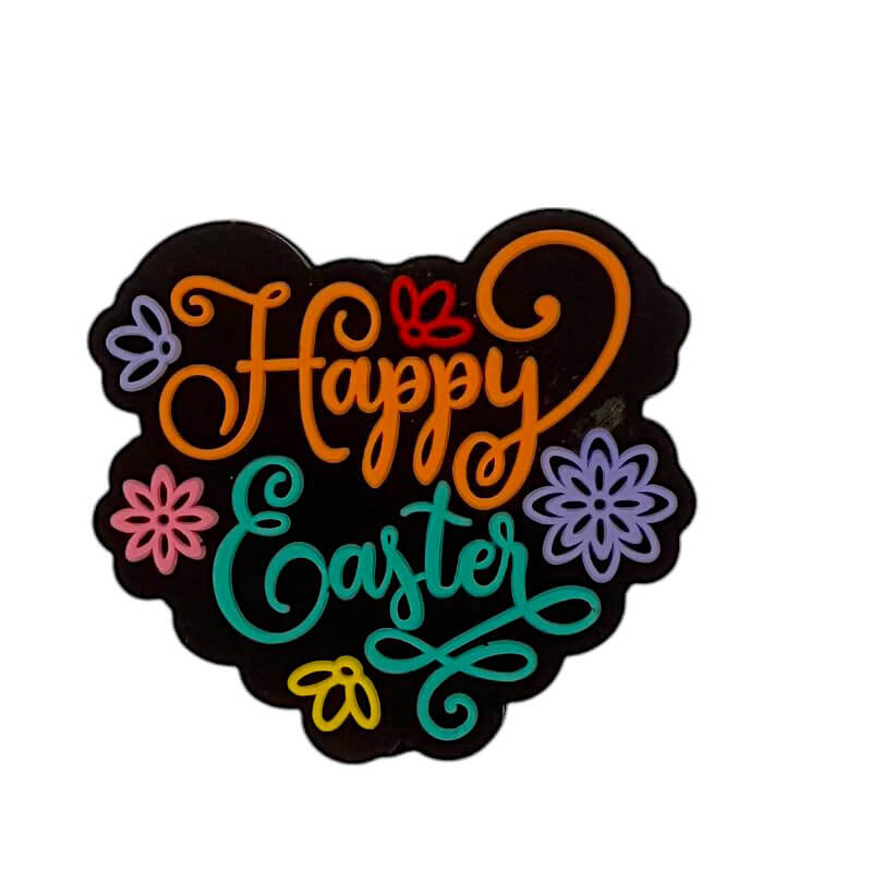Silicone Focal Beads Easter Heart Happy Easter Text Design