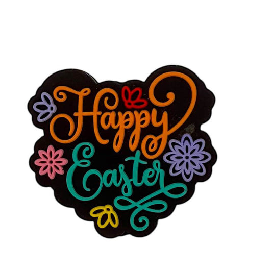 Silicone Focal Beads Easter Heart Happy Easter Text Design