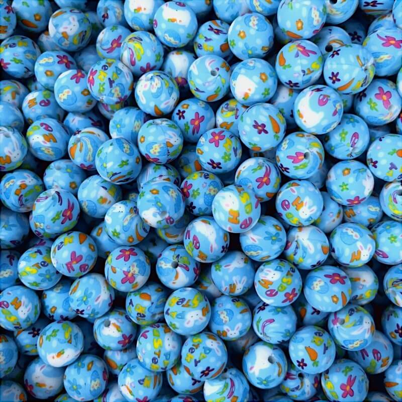 50pcs 15mm Cute Rabbit Carrot Flower Printed Silicone Beads Multi Color 2