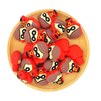 Silicone 3D Focal Beads Red Suit Character with Wishbone Stand 2