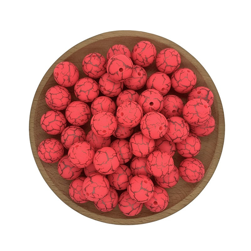 50pcs 15mm Printed Crackle Silicone Beads Colorful Design 2