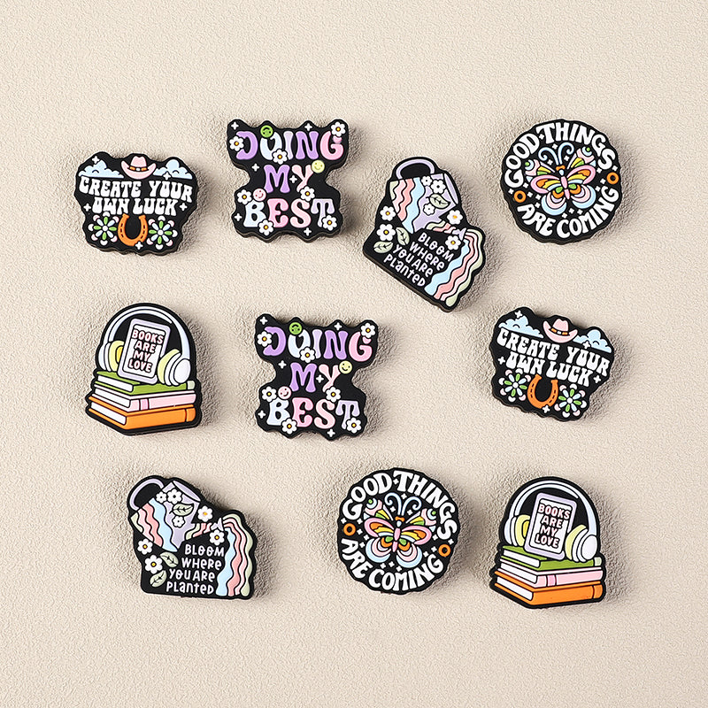 Silicone Focal Beads Retro Inspirational Letters with Colorful Text and Icons 5