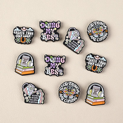 Silicone Focal Beads Retro Inspirational Letters with Colorful Text and Icons 5