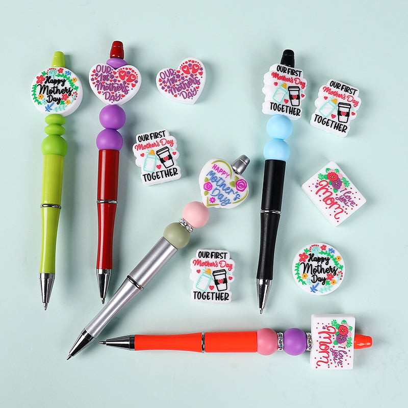 Silicone Focal Beads Mothers Day Floral Text Designs 7