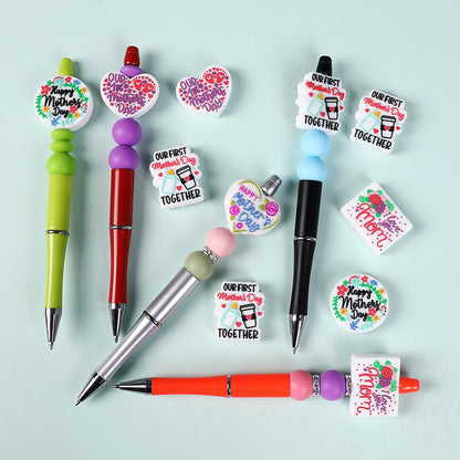 Silicone Focal Beads Mothers Day Floral Text Designs 7