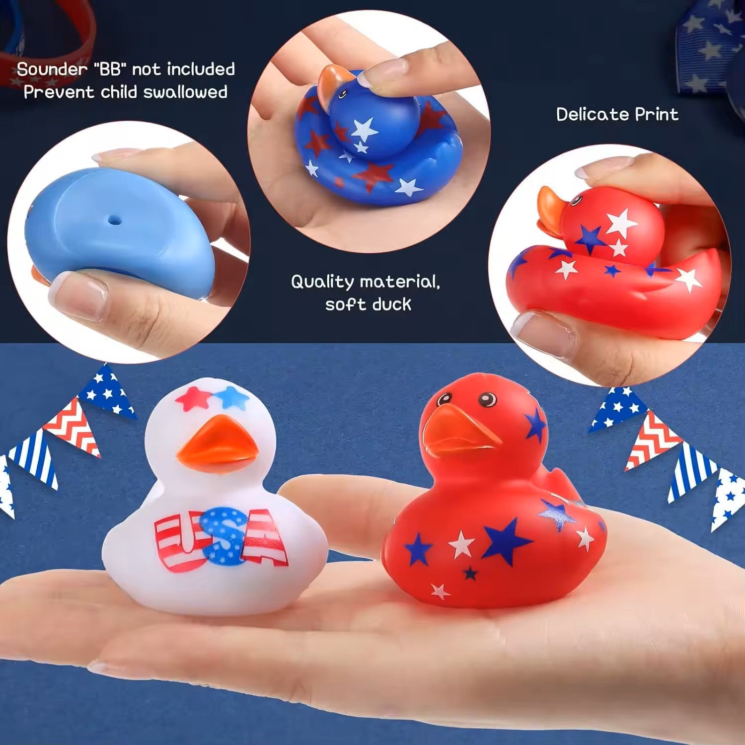 US Independence Day Vinyl Pinch Squeaks Rubber Duck Party Favor 100pcs 3