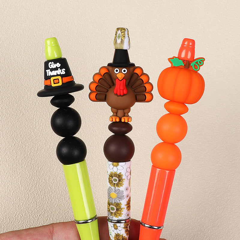 20Pcs Silicone 3D Focal Beads Thanksgiving Theme Turkey Pumpkin Hat Designs 8