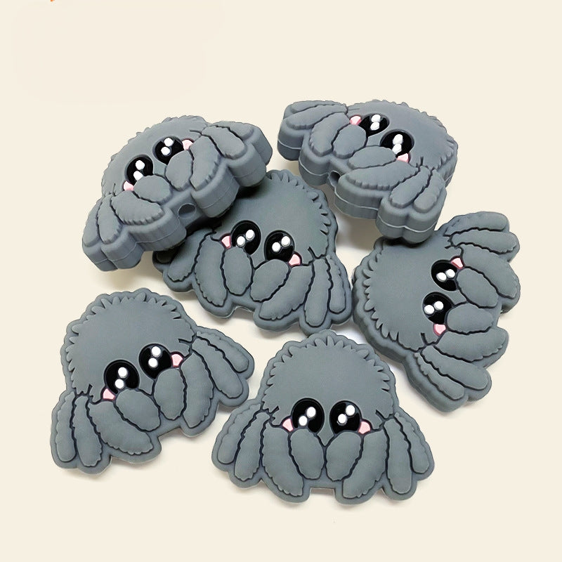 20Pcs Silicone Focal Beads Octopus Fish Front Facing Grey Design