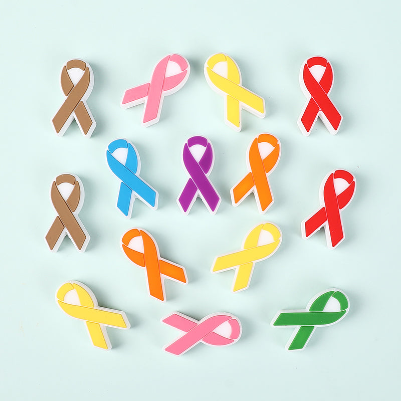 20Pcs Silicone Focal Beads Multi Color Ribbon Front Facing 4