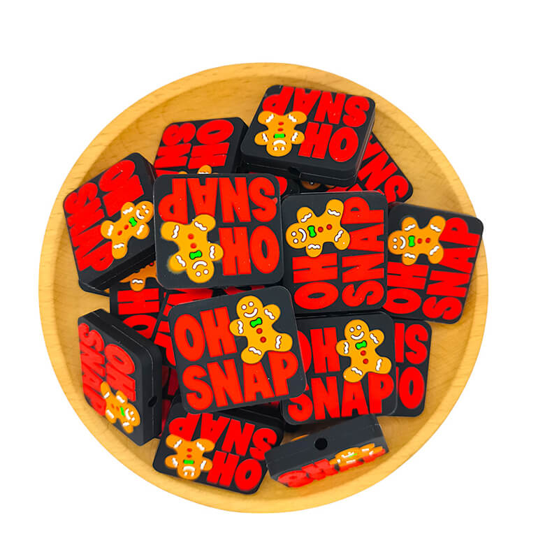 Silicone Focal Beads Gingerbread Man with Oh Snap Text Design 2