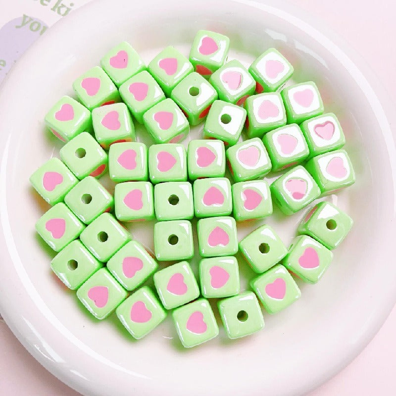 10pcs 12mm Heart Cube Acrylic Beads DIY Bracelet Making 11