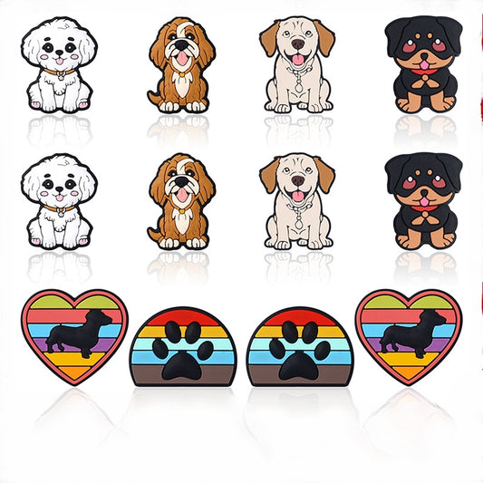 20Pcs Silicone Focal Beads Puppy Heart Shape Dog Footprints Design