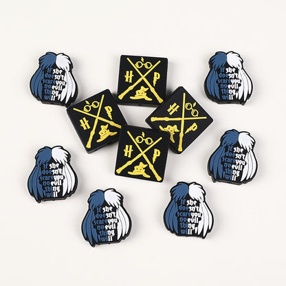 20Pcs Silicone Focal Beads Witch Magician With Printed Text