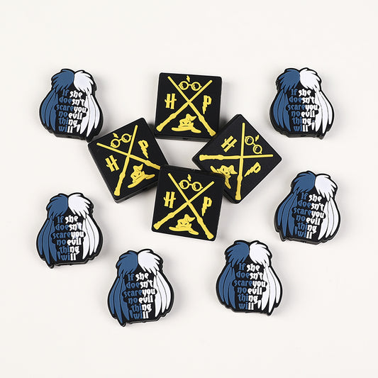 20Pcs Silicone Focal Beads Witch Magician With Printed Text