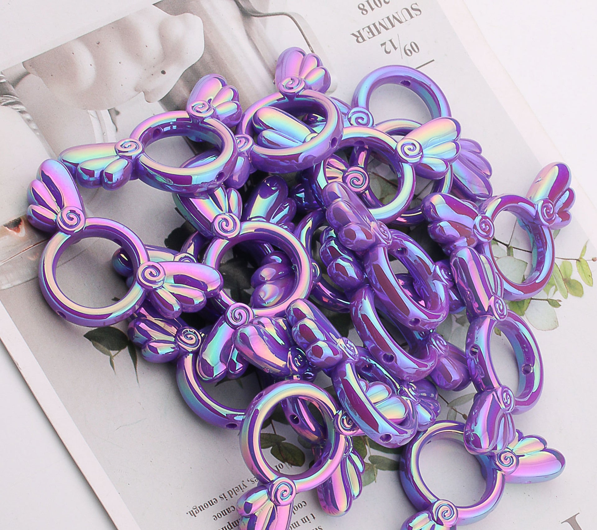 2Pcs 25x46mm Sakura Angel Wings Acrylic Beads UV Finish Color Plated 8