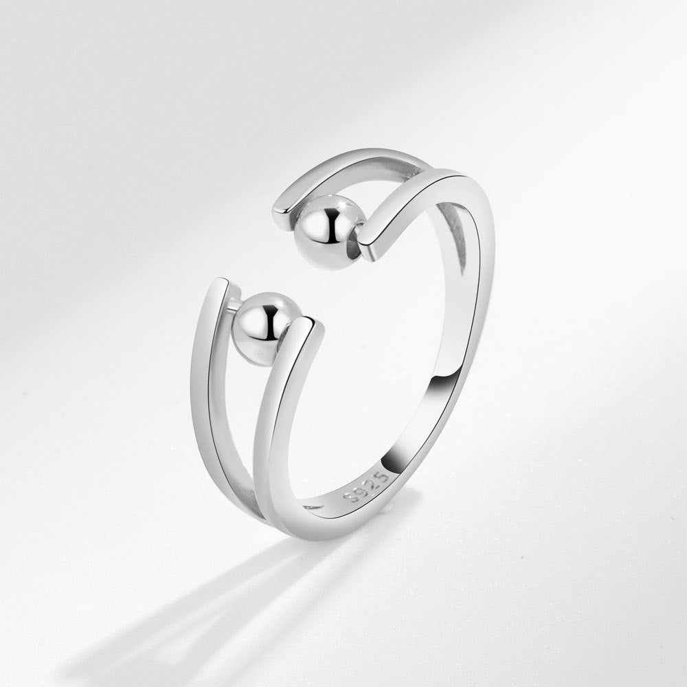 Silver Adjustable Fidget Ring with 2 Beads for Women Size 7 4